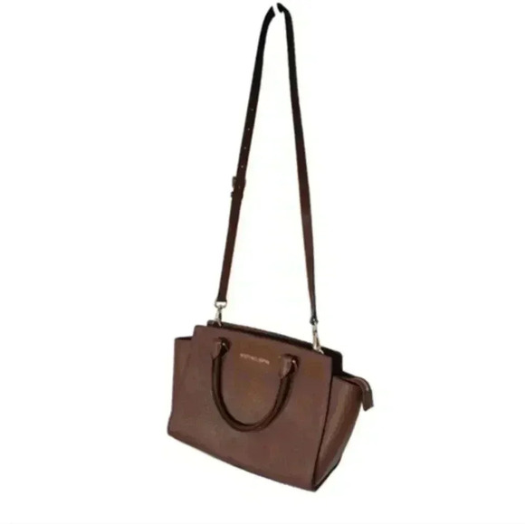 Michael Kors Selma Medium Saffiano Leather Crossbody Bag Cognac Brown Women's - Picture 4 of 15